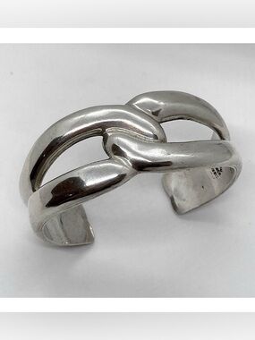 Vtg Taxco Sterling Silver Infinity Knot Bypass Design Cuff Bracelet | 45.6g
